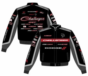 Dodge Challenger Cotton Jacket Mens Collage Logo Black Twill Jacket JH Design - Picture 1 of 8