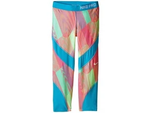 Nike L52046 Girls Blue Multicolor Pro Hypercool Print Training Capri Pants Sz L - Picture 1 of 1