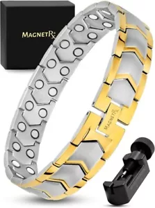 MagnetRX® Ultra Strength Magnetic Bracelet, Arthritis Pain Relief- Gold & Silver - Picture 1 of 9