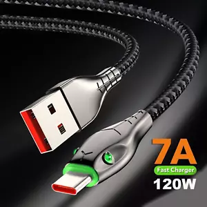 USB Type A to Type C Cable 7A 120W Fast Charge Braided Lead 0.25M 1M 2M 3M - Picture 1 of 10