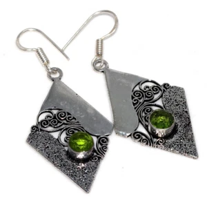925 Silver Plated Peridot Ethnic Earrings Handmade Jewelry Size 2.3" GW - Picture 1 of 3