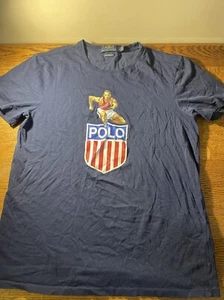 Men's Polo Ralph Lauren Tshirt blue with hurdler print, custom fit, size M - Picture 1 of 10