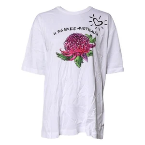 DOLCE & GABBANA T-shirt White Cotton Floral Print Round Neck IT44/US10/L 230usd - Picture 1 of 8