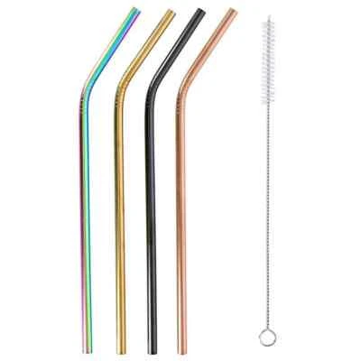 ALPINA Reusable Stainless Steel Straw Metal Drinking Straws Clean Brush 4PC Coloured