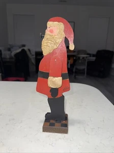 Nancy Thomas Santa On Check Base Movable Arms 1986 Original Artisan Folk Art - Picture 1 of 7