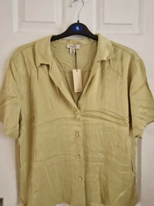 Camisa Blusa Top Oasis Damas Manga Corta Satén Verde Salvia Talla Uk 12 Nueva con Etiquetas - Imagen 1 de 5