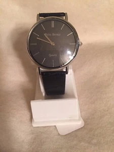 Peire Bernie Silver Tone Watch - Black Leather Band - New - Picture 1 of 1