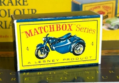 Matchbox Lesney  No 4 Triumph Motorcycle and Sidecar Empty Repro Style D Box - Image 1 of 2