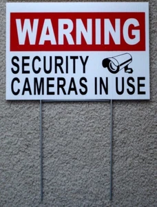 WARNING SECURITY CAMERAS IN USE Coroplast YARD SIGN 8x12 w/ Stake Security - Picture 1 of 1