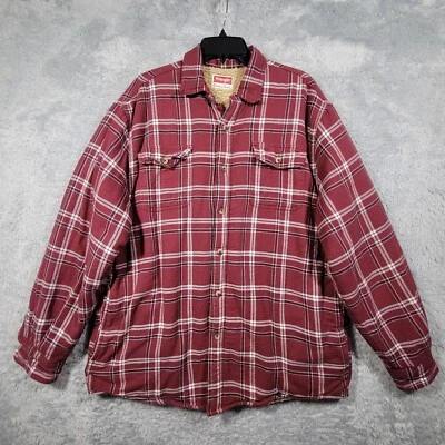 Wrangler Shacket мужской большой красный клетку флис шерпа Western фланель амбара пальто - Изображение 1 из 4