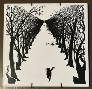 Berrgren 1994 Ceramic Tile Trivet Black Cat Walking in Trees 6 x 6”decorative - Picture 1 of 2
