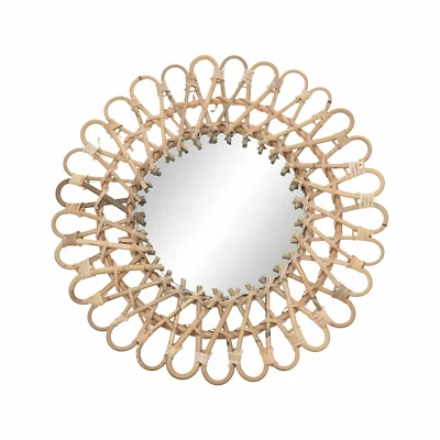 Vintage Handwoven Round Natural Rattan Wall Hanging Mirror For Home Decor - Image 1 of 4