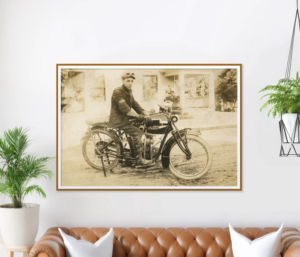 Vintage Motorcycle Photo Print – Antique Biker Wall Art Home Decor - Image 1 of 4
