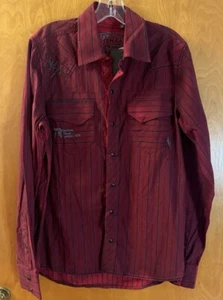 Southern Thread Collard Snap Button Men Collard Shirt Red w Stripes NWT SZ S - Picture 1 of 17