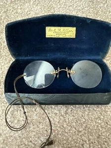 EYE GLASSES NOSE PINCH 10K IN CASE ANTIQUE 1800's ? - Picture 1 of 4