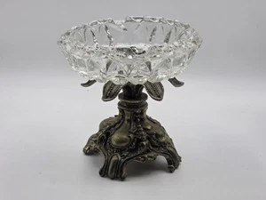 Beautiful Vinatge Glass & Brass Footed Ashtray MCM Hollywood Regency - Picture 1 of 5