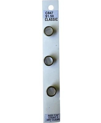Buttons White 7/16" Shank Pearlescent Brass Border 3-Pk Blumenthal Lansing C847 - Image 1 of 4