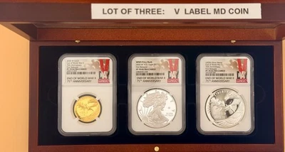 2020 75th WWII Gold and Silver 3 Coin Set NGC PF70 FIRST RELEASES VICTORY LABEL - Image 1 of 4