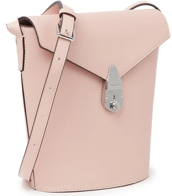CALVIN KLEIN Womens Lock Daytonna Leather Bucket Bag Crossbody Blossom Pink $198 - Image 1 of 4