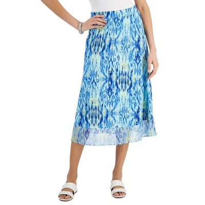 JM Collection 裙子女式 XXL 蓝色 Ikat 抽象印花 A 字活力波西米亚时尚 — 第 1/4 张图片