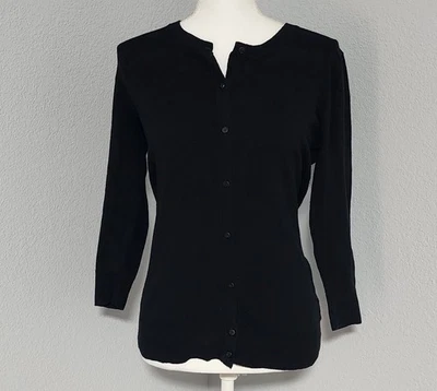 复古 Y2K Merona 黑色 3/4 袖修身开衫,尺寸 M — 第 1/4 张图片