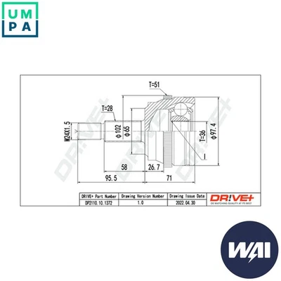 JOINT KIT DRIVE SHAFT DP2110.10.1372 FOR RENAULT MASTER/II/Platform/Chassis 2.5L - Image 1 of 4