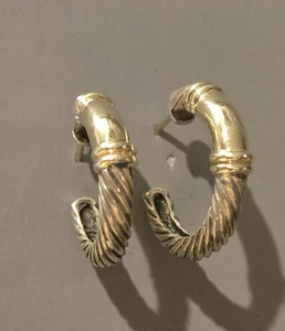 David Yurman Classic Hoop Earrings 585 Gold & Sterling Silver Hard to find style - Picture 1 of 6