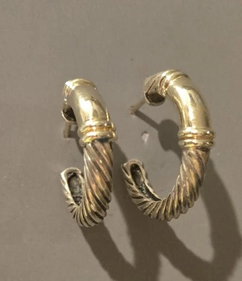 David Yurman Classic Hoop Earrings 585 Gold & Sterling Silver Hard to find style - Image 1 of 4