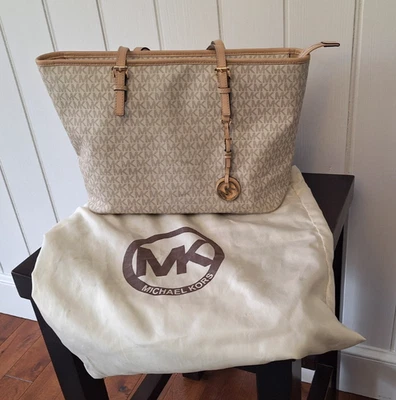 Michael Kors Jet Set Travel X-Small Logo Top-Zip Tote Bag~Vanilla Powder Blush - Image 1 of 4