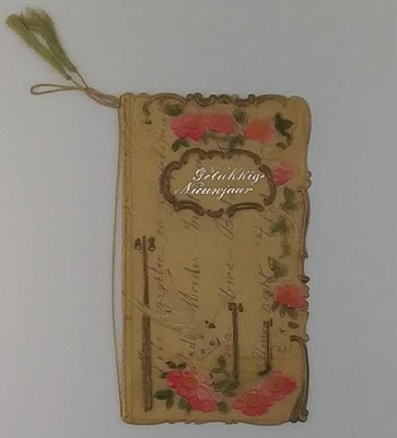 Folleto de tarjetas vintage holandés de año nuevo en relieve, Gelukkig Nieunjaar, paloma, flores Foto 1 de 4