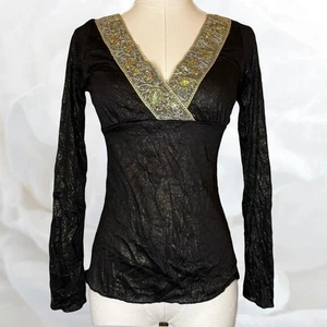 Top de hadas con cuentas Y2K cuello en V boho artístico ecléctico semi transparente XS S - Imagen 1 de 4