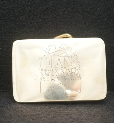 WA19127 VINTAGE 1970s **DEAN'S TEMPORARY SERVICES** SOLID BRASS BELT BUCKLE - Image 1 of 2