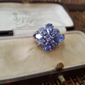 Anillo de Plata de Ley 925, Anillo de Tanzanita Genuino Tipo A, Talla N.5 EE. UU. 7, Floral  - Imagen 1 de 8