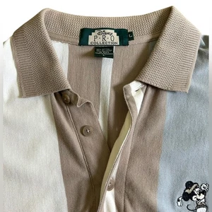 VTG 90s Disney Golf Mickey Polo PRO Collection Colorblock Striped Shirt Sz L - Picture 1 of 9