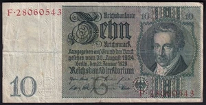 Germany 10 Reichsmark 1929 Vintage Paper Money Currency Banknote Pick 180a VF - Picture 1 of 2