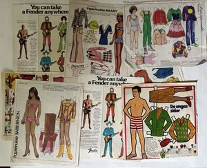 Mixed Lot Vintage Paper Dolls w/Outfits - Magazine Pages - Uncut Fender Bass - Picture 1 of 9