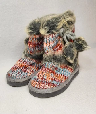 XHILARATION KNIT BOOT SLIPPERS W/FAUX-FUR TRIM~LITTLE GIRLS SMALL 5/6 - Image 1 of 4