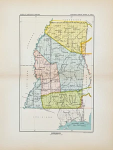 1899 MISSISSIPPI Map ORIGINAL - CEDED INDIAN LANDS - NATIVE AMERICAN (10.5X6.5) - Bild 1 von 5