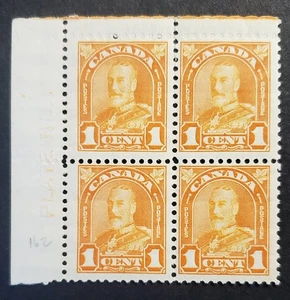 Stamps Canada Mint: #162  1c orange Geo. V Arch Issue UL corner blk. of 4  F MNH - Picture 1 of 1