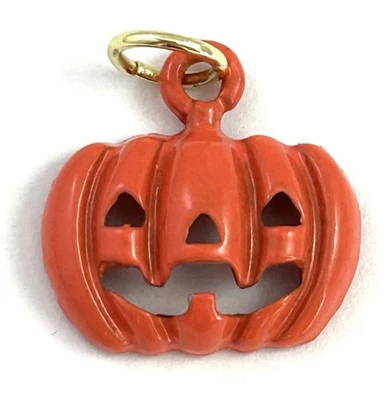 Pumpkin Charm Tiny Necklace Pendant Jack O Lantern Halloween Enamel Jewelry - Image 1 of 4