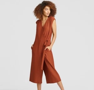 Eileen Fisher Stretch Crepe Wrap Wide Leg High Rise Minimalist Jumpsuit Size S - Picture 1 of 17