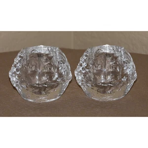 Kosta Boda Schweden Kristall SCHNEEBALL Windlicht Teelicht 4" Kerzenhalter Set - Bild 1 von 6