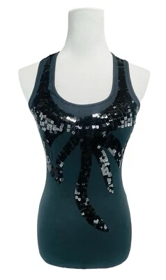 Camiseta sin mangas Miley Cyrus Max Azria XS túnica corredor espalda lentejuelas lazo negra Foto 1 de 4