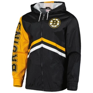 Mitchell Ness Mens Black Windbreaker Jacket Boston Bruins Small Full Zip - Picture 1 of 8