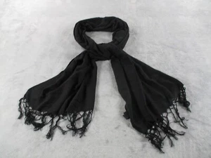 Cejon Womens Solid Black Knit Fringe Scarf Wrap Rectangular 80x25 GUC - Picture 1 of 8