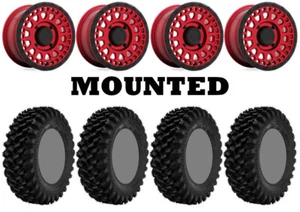 Kit 4 SuperATV XT Warrior Std Tires 28x10-14 on Black Rhino Parker Red TER - Picture 1 of 5