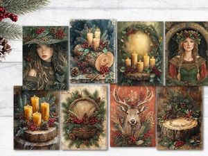 8 adornos/etiquetas paganas Wiccan rústicas de Navidad para hacer tarjetas diarios (juego B) - Imagen 1 de 4