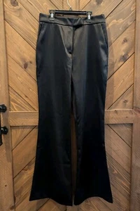 NUOVO Nasty Gal pantaloni donna neri a vita alta svasati taglia 12 pantaloni raso legati - Foto 1 di 13