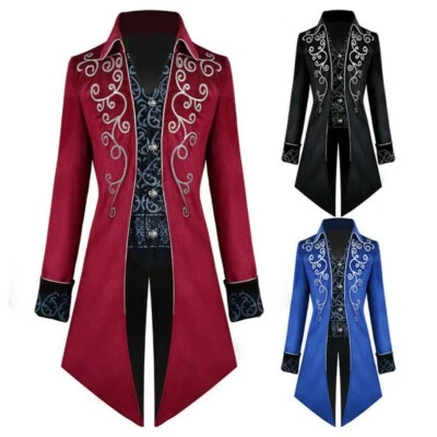 Mens Vampire Gothic Long Suit Jacket Showman Tuxedo Tailcoat Frock Coat - Image 1 of 4