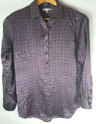 Top de seda Cabi para mujer manga larga púrpura gris estrellas molinete carrera oficina S Foto 1 de 4